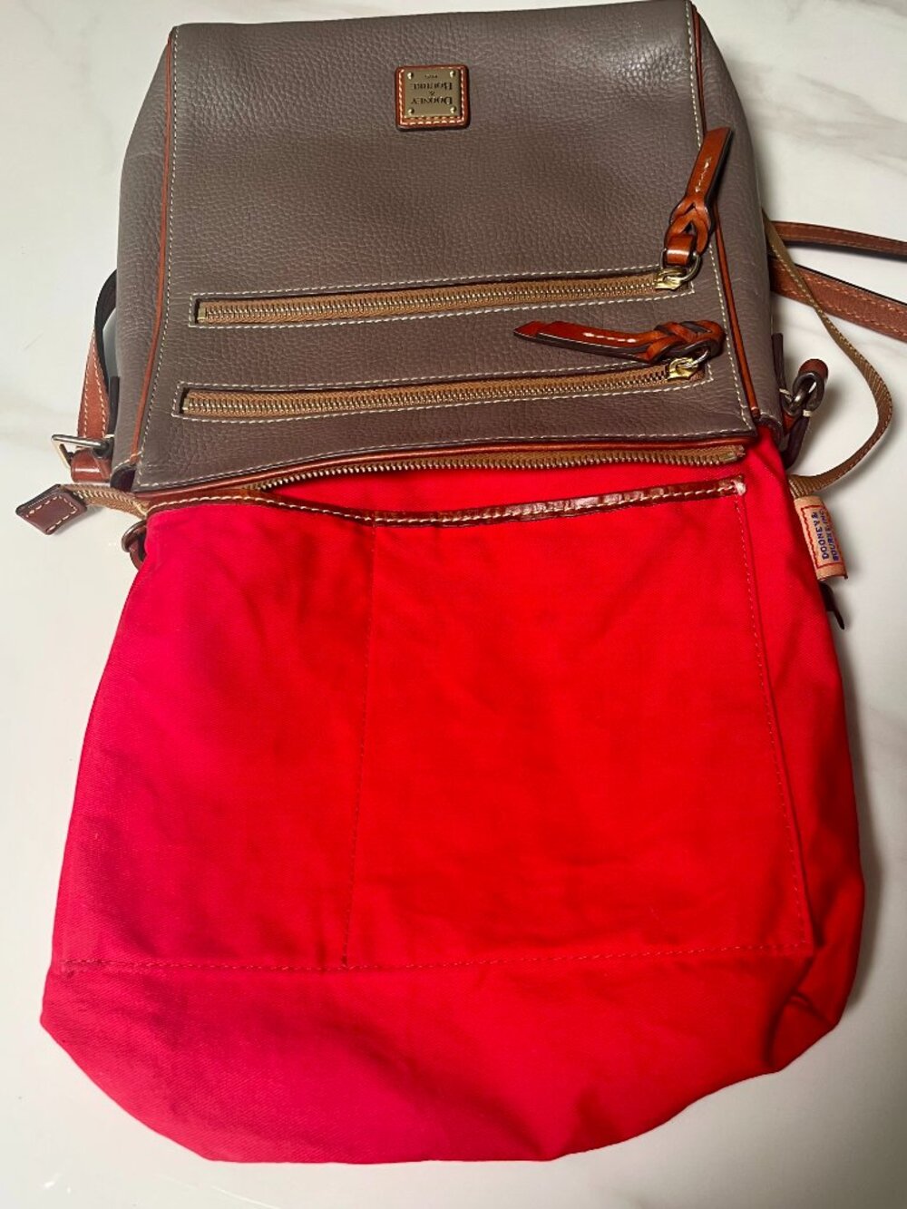 Dooney & Bourke Pebble Grain Large Peyton Triple Zip Crossbody in Elephant + COA - Picture 15 of 16